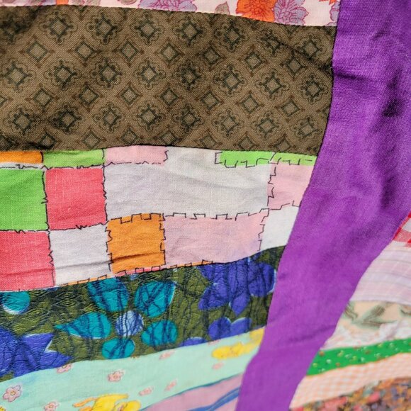 Handmade Patchwork Quilt Home Ec Project With Purple Borders No Batting - Picture 15 of 16